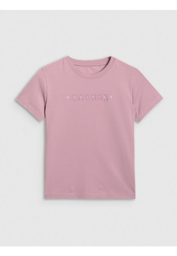 4f - 4F T-shirt slim z nadrukiem damski - różowy L. Okazja: na co dzień. Kolor: różowy. Materiał: bawełna, materiał, elastan, jersey. Długość rękawa: raglanowy rękaw. Wzór: nadruk. Styl: klasyczny, sportowy, casual