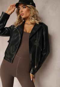 Renee - Czarna Kurtka Motocyklowa z Ekoskóry na Zamek Błyskawiczny Codaletta. Kolor: czarny. Materiał: jeans, materiał, skóra. Styl: elegancki #3