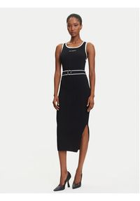 Karl Lagerfeld - KARL LAGERFELD Sukienka codzienna A3W13039 Czarny Slim Fit. Okazja: na co dzień. Typ kołnierza: dekolt w karo. Kolor: czarny. Materiał: syntetyk, wiskoza. Typ sukienki: proste. Styl: casual #2