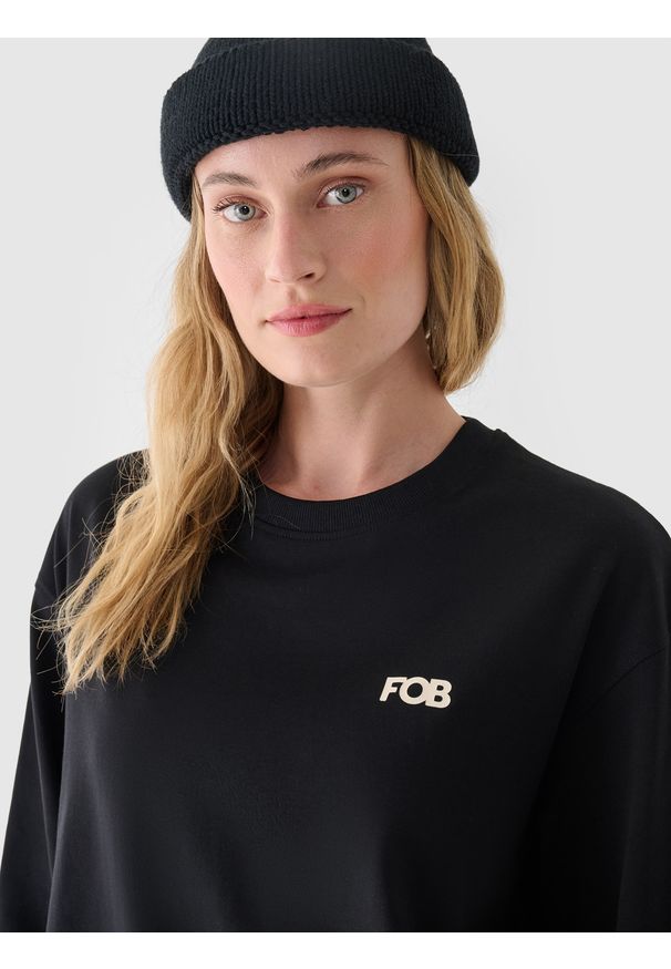 4f - 4F Longsleeve regular z nadrukiem damski - czarny XL. Okazja: na co dzień. Kolor: czarny. Materiał: skóra, jersey, dzianina, bawełna, materiał. Długość rękawa: długi rękaw. Długość: długie. Wzór: nadruk. Styl: sportowy, klasyczny, casual