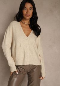 Renee - Beżowy Kardigan na Guziki z Domieszką Kaszmiru Vetiella. Okazja: na co dzień. Kolor: beżowy. Materiał: kaszmir. Styl: casual, elegancki #1