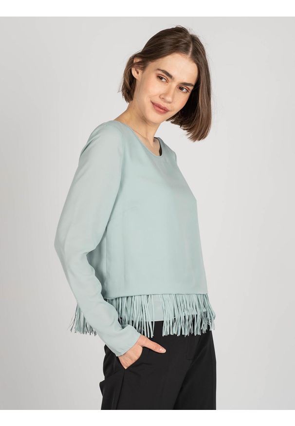 Patrizia Pepe Bluzka | 8C0270/A840 | Kobieta | Niebieski. Okazja: na co dzień. Kolor: niebieski. Materiał: poliester. Długość rękawa: długi rękaw. Długość: długie. Wzór: aplikacja. Styl: casual