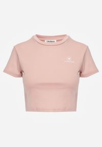 Born2be - Różowy Krótki T-shirt w Stylu Basic z Minimalistycznym Nadrukiem Orithana. Okazja: na co dzień. Kolor: różowy. Materiał: jeans. Długość: krótkie. Wzór: nadruk. Styl: casual, sportowy #5