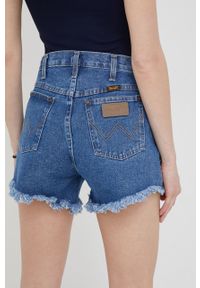 Wrangler szorty jeansowe damskie gładkie high waist. Stan: podwyższony. Kolor: niebieski. Materiał: jeans. Wzór: gładki #4