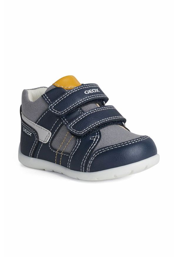 Geox buty dziecięce kolor szary. Nosek buta: okrągły. Zapięcie: rzepy. Kolor: szary. Materiał: skóra