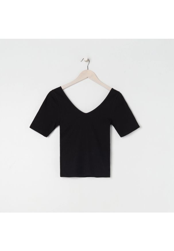 Sinsay - Koszulka bawełniana - Czarny. Kolor: czarny. Materiał: bawełna