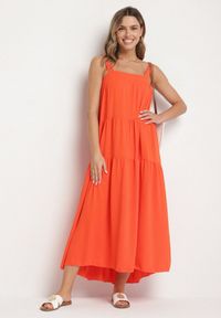 Born2be - Pomarańczowa Sukienka o Rozkloszowanym Kroju z Wiązaniem z Tyłu Savinelle. Okazja: na imprezę, na co dzień. Kolor: pomarańczowy. Styl: casual, elegancki #3