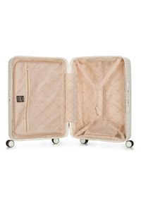 Wittchen - Średnia walizka z polikarbonu w paseczki biała. Kolor: biały. Materiał: tworzywo sztuczne, guma. Wzór: geometria #4