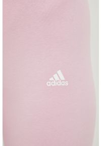 Adidas - adidas legginsy damskie kolor różowy z nadrukiem. Stan: podwyższony. Kolor: różowy. Materiał: bawełna, materiał. Wzór: nadruk