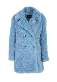 TOP SECRET - Dwurzędowy płaszcz z baranka. Kolor: niebieski. Materiał: dzianina. Długość rękawa: długi rękaw. Długość: długie. Sezon: zima. Styl: klasyczny, elegancki #4
