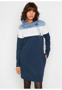 bonprix - Sukienka dresowa z dużym kołnierzem. Kolor: niebieski. Materiał: dresówka #1
