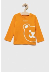 Guess longsleeve bawełniany niemowlęcy kolor pomarańczowy wzorzysty. Okazja: na co dzień. Kolor: pomarańczowy. Materiał: bawełna. Długość rękawa: długi rękaw. Styl: casual, klasyczny #1