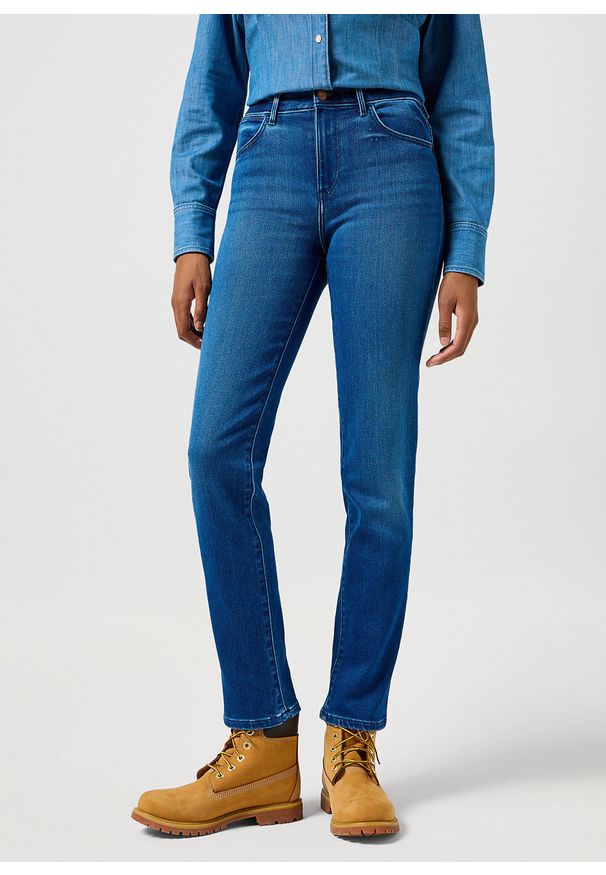 Wrangler - WRANGLER DAMSKIE SPODNIE JEANSOWE STRAIGHT AGATE BLUE 112356388 W26R017457