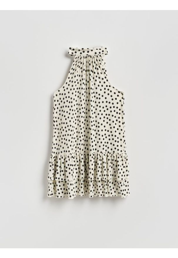 Reserved - Sukienka mini w groszki - beżowy. Kolor: beżowy. Materiał: dzianina. Wzór: grochy. Długość: mini