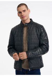 Ochnik - Kurtka skórzana męska ocieplana. Okazja: na co dzień. Typ kołnierza: kołnierzyk stójkowy. Kolor: czarny. Materiał: skóra. Długość: krótkie. Styl: casual, klasyczny #1