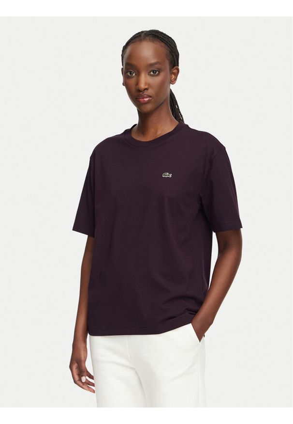 Lacoste T-Shirt TF7215 Bordowy Regular Fit. Kolor: czerwony. Materiał: bawełna
