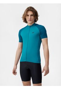 4f - Koszulka rowerowa szosowa męska. Kolor: niebieski. Materiał: skóra, materiał, dzianina. Długość rękawa: krótki rękaw. Sport: kolarstwo, fitness