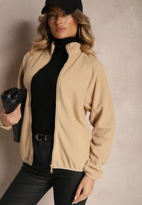 Renee - Beżowa Bluza z Zapięciem na Suwak Kieszeniami i Stójką Esandria. Okazja: na co dzień. Typ kołnierza: kołnierzyk stójkowy. Kolor: beżowy. Materiał: jeans. Styl: casual, klasyczny