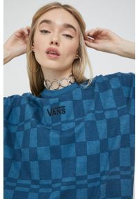 Vans sukienka bawełniana kolor niebieski mini oversize. Kolor: niebieski. Materiał: bawełna. Długość rękawa: krótki rękaw. Typ sukienki: oversize. Długość: mini #4