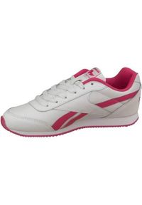 Buty do chodzenia dla dzieci Reebok Royal CL Jogger 2. Zapięcie: sznurówki. Kolor: biały, różowy, wielokolorowy. Materiał: materiał, tkanina, syntetyk, skóra. Szerokość cholewki: normalna. Model: Reebok Royal. Sport: turystyka piesza