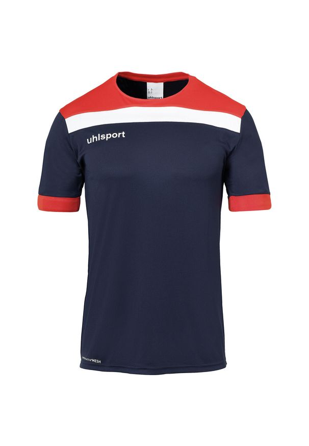 UHLSPORT - Polo Uhlsport Offense 23. Typ kołnierza: polo. Kolor: czerwony, niebieski, wielokolorowy. Materiał: poliester. Długość rękawa: krótki rękaw. Długość: krótkie. Sport: piłka nożna