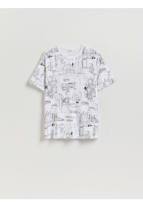 Reserved - T-shirt comfort z nadrukiem - biały. Kolor: biały. Materiał: bawełna, dzianina. Wzór: nadruk