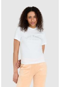 Juicy Couture - JUICY COUTURE Biały t-shirt damski z diamentowym logo, Rozmiar S. Kolor: biały
