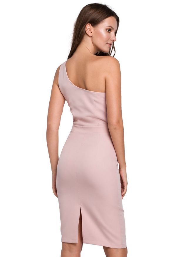 Makover - Elegancka sukienka na jedno ramię z ołówkowym dołem. Okazja: do pracy, na randkę, na imprezę. Typ sukienki: ołówkowe. Styl: elegancki. Długość: midi