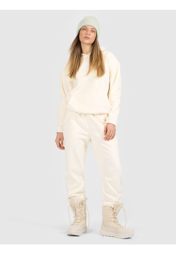 4f - 4F Polar loose z kapturem damski - biały L. Typ kołnierza: kaptur. Kolor: biały. Materiał: polar. Sport: snowboard