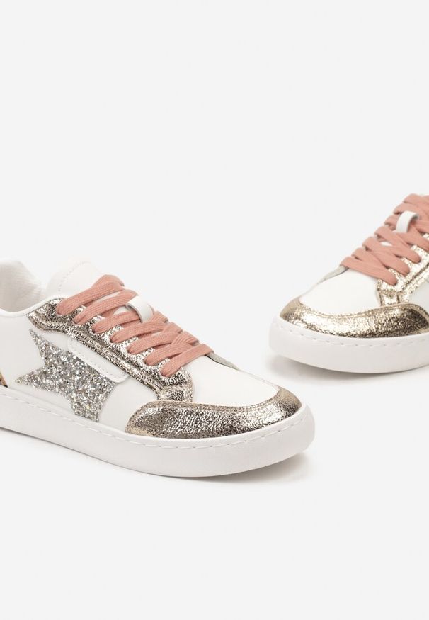 Renee - Złote Sneakersy z Brokatowymi Wstawkami i Gwiazdką Reniva. Kolor: złoty, biały