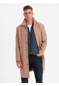 Ombre Clothing - Jednorzędowy męski długi płaszcz z kołnierzykiem i podpinką – brązowy V2 - Rozmiar: XL. Okazja: na co dzień. Typ kołnierza: kołnierzyk koszulowy, komin. Kolor: brązowy. Materiał: syntetyk, wiskoza, poliester, materiał. Długość: długie. Wzór: jednolity. Styl: wizytowy, casual, elegancki #11