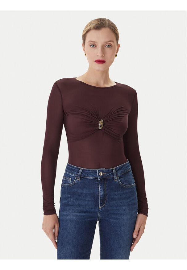 Elisabetta Franchi Body BO-016-57E2-V390 Bordowy Slim Fit. Kolor: czerwony. Materiał: wiskoza