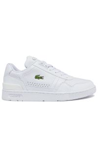 Buty Lacoste T-Clip 743SMA0023-21G 0722 SMA - białe. Okazja: na co dzień. Zapięcie: sznurówki. Kolor: biały. Materiał: guma, syntetyk, skóra. Wzór: aplikacja