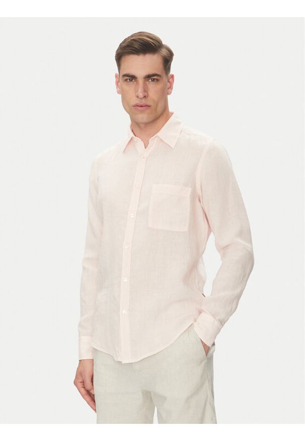 BOSS Koszula 50537381 Różowy Regular Fit. Kolor: różowy. Materiał: len