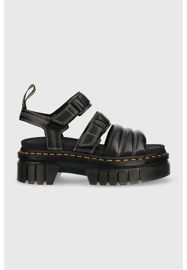 Dr. Martens sandały skórzane Ricki 3-Strap damskie kolor czarny na platformie DM27763001. Zapięcie: rzepy. Kolor: czarny. Materiał: skóra. Wzór: gładki. Obcas: na platformie