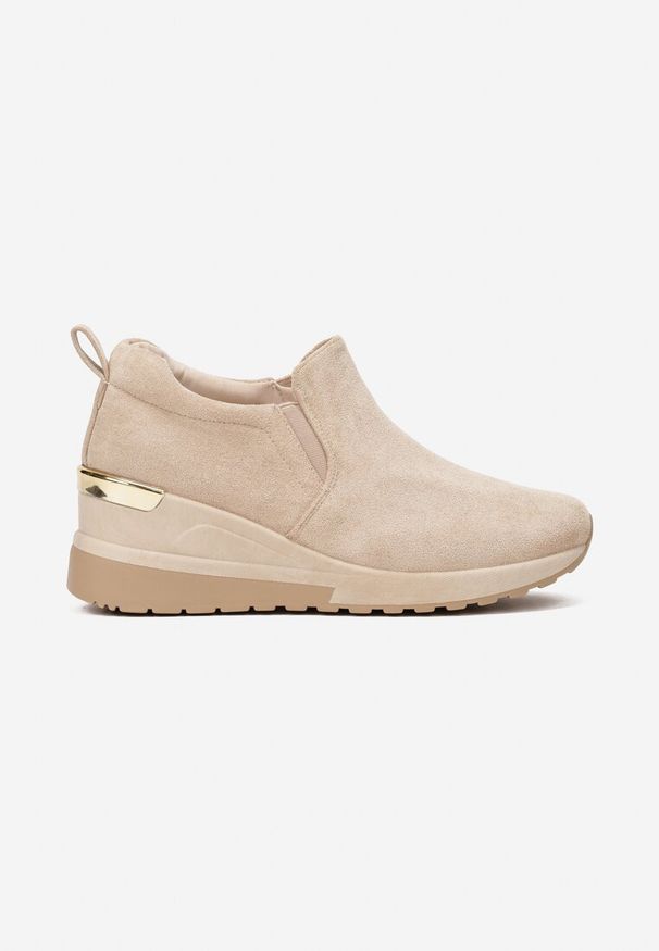 Born2be - Beżowe Sneakersy Minnis. Okazja: na co dzień. Kolor: beżowy. Materiał: jeans, zamsz. Obcas: na koturnie