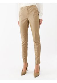 TwinSet - TWINSET Spodnie z imitacji skóry 232TP2905 Beżowy Regular Fit. Kolor: beżowy. Materiał: skóra