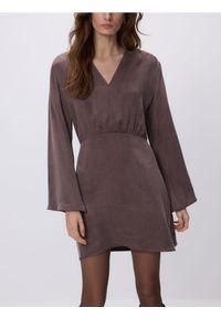 Reserved - Sukienka mini z lyocellem - ciemnobrązowy. Kolor: brązowy. Materiał: wiskoza, tkanina. Typ sukienki: proste. Długość: mini #1