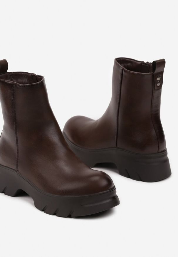 Born2be - Brązowe Ocieplone Botki Sztyblety na Płaskiej Podeszwie Teralea. Kolor: brązowy. Materiał: jeans. Obcas: na płaskiej podeszwie. Styl: klasyczny, elegancki
