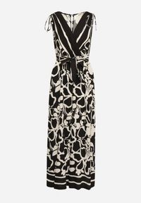 Born2be - Czarny Kopertowy Kombinezon z Wiskozą Wykończony Gumką w Talii z Materiałowym Paskiem Inatia. Okazja: na co dzień. Kolor: czarny. Materiał: materiał, wiskoza. Długość: długie. Styl: casual, elegancki #3