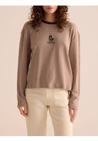 Reserved - Longsleeve w paski - brązowy. Kolor: brązowy. Materiał: dzianina, bawełna. Długość rękawa: długi rękaw. Wzór: paski #1