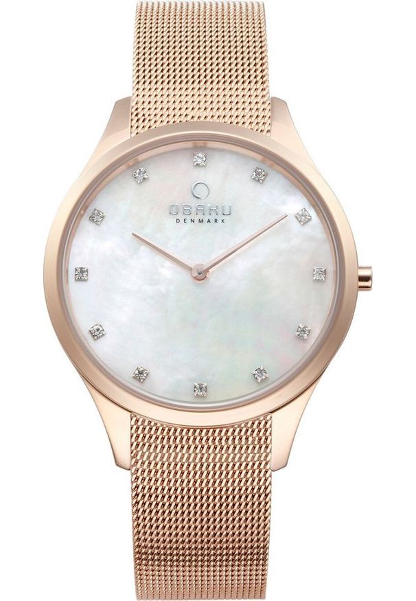 Zegarek OBAKU Zegarek damski Obaku Denmark V217LXVWMV CYRKONIE różowe złoto. Kolor: złoty, wielokolorowy, różowy