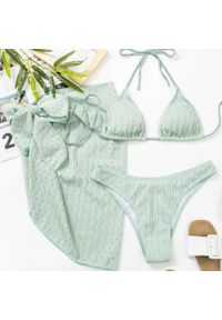 Intica - Bikini wiązane na szyi z elastyczną spódnicą plażową Erietta. Kolor: zielony. Materiał: materiał