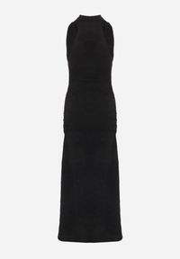 Renee - Czarna Koktajlowa Sukienka Bez Rękawów z Dodatkiem Wiskozy i Dekoltem Woda Cahrieth. Typ kołnierza: dekolt woda. Kolor: czarny. Materiał: wiskoza. Długość rękawa: bez rękawów. Wzór: kropki. Styl: wizytowy. Długość: mini #7