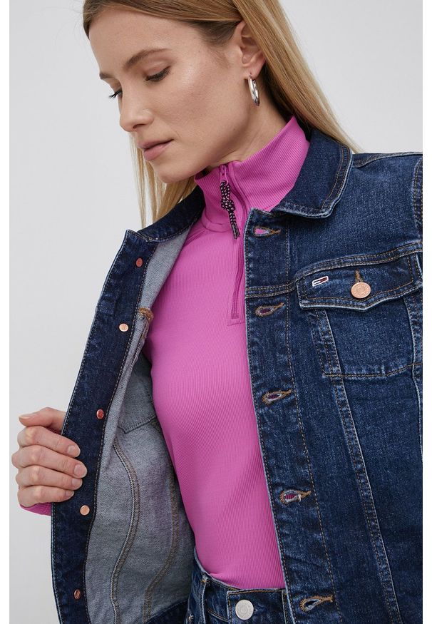 Tommy Jeans Kurtka jeansowa damska kolor granatowy przejściowa. Okazja: na co dzień. Kolor: niebieski. Styl: casual