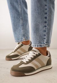 Renee - Zielone Sneakersy Ozdobione z Boku Paskami Ariene. Okazja: na co dzień. Zapięcie: pasek. Kolor: zielony. Materiał: jeans, materiał. Wzór: aplikacja. Sezon: wiosna #5