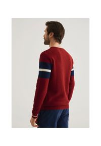 Ochnik - Sweter męski. Okazja: na co dzień. Kolor: czerwony. Materiał: bawełna. Długość: długie. Wzór: ze splotem. Styl: casual