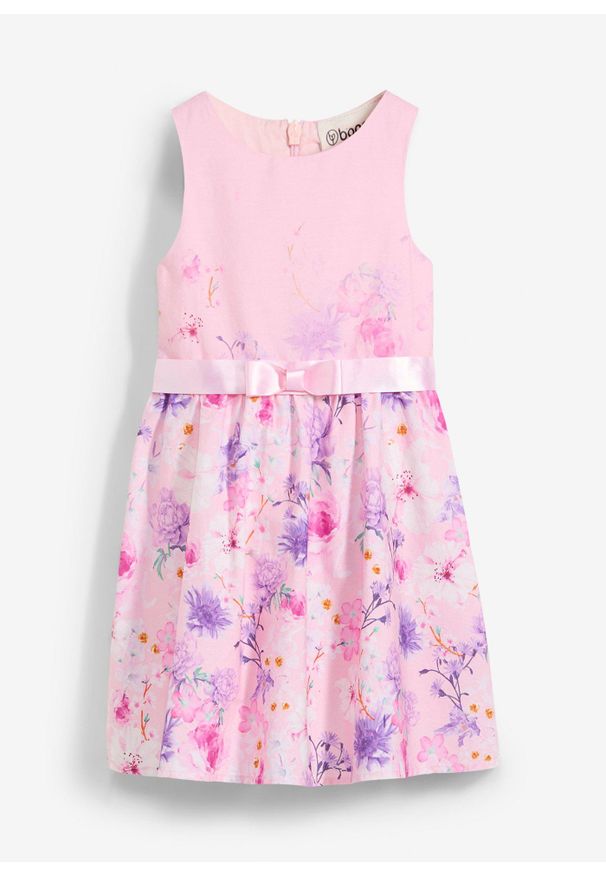 bonprix - Rozkloszowana sukienka. Kolor: różowy. Wzór: nadruk, kwiaty. Sezon: lato