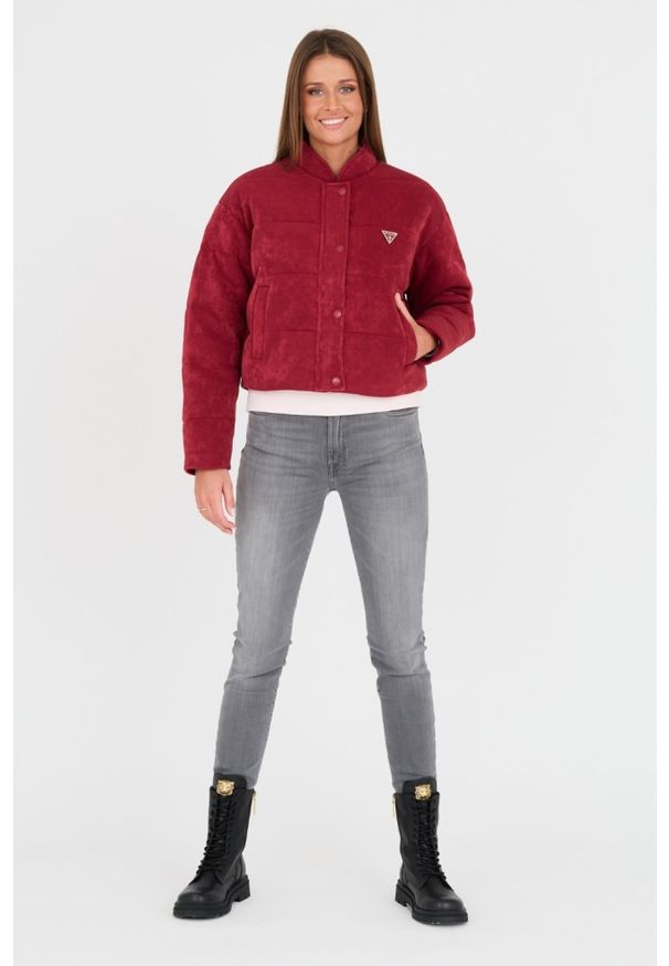 Guess - GUESS Bordowa damska kurtka, Rozmiar L. Kolor: czerwony. Długość: krótkie