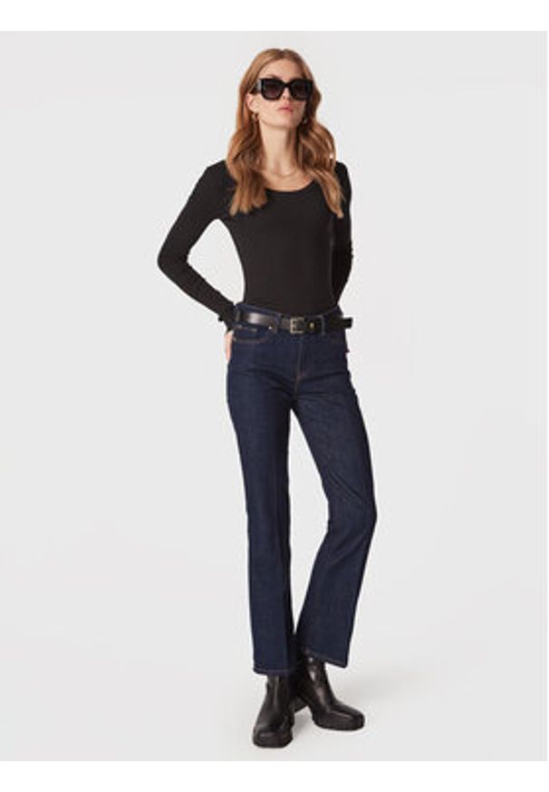 TOMMY HILFIGER - Tommy Hilfiger Bluzka Frill Rib Scoop WW0WW37553 Czarny Slim Fit. Kolor: czarny. Materiał: bawełna
